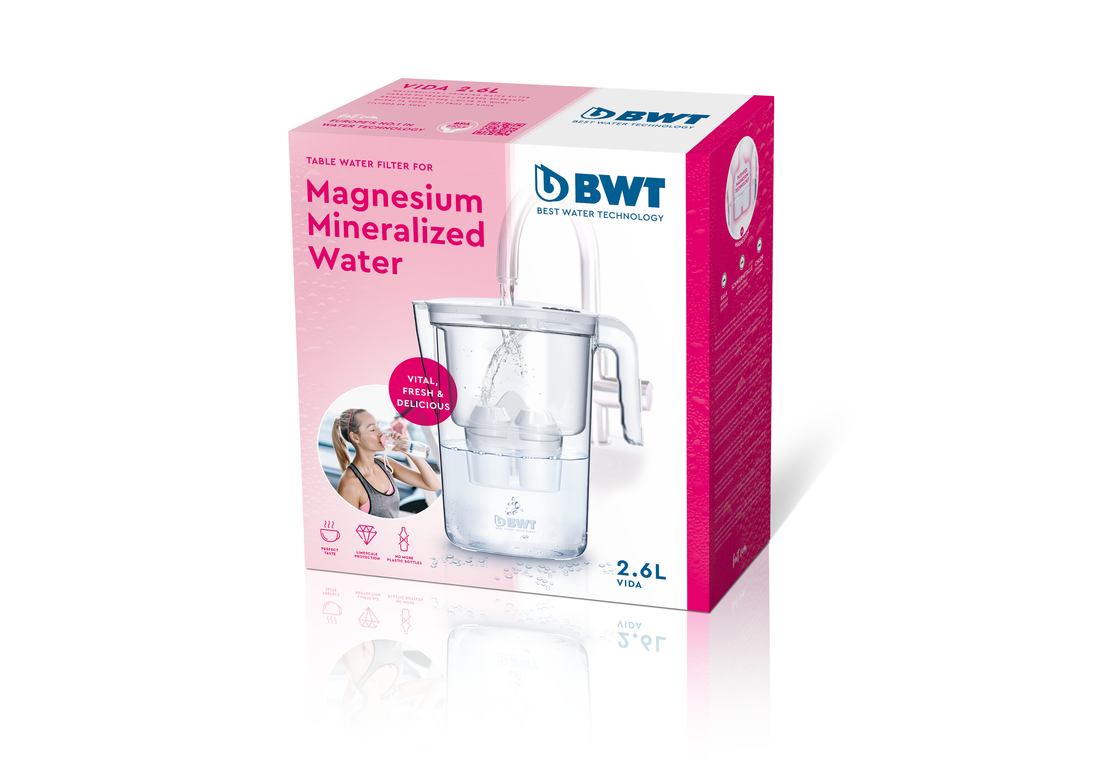 BWT - Jarra Filtradora de Agua Vida Manual + 1 Filtro con Magnesio para 1 mes duración