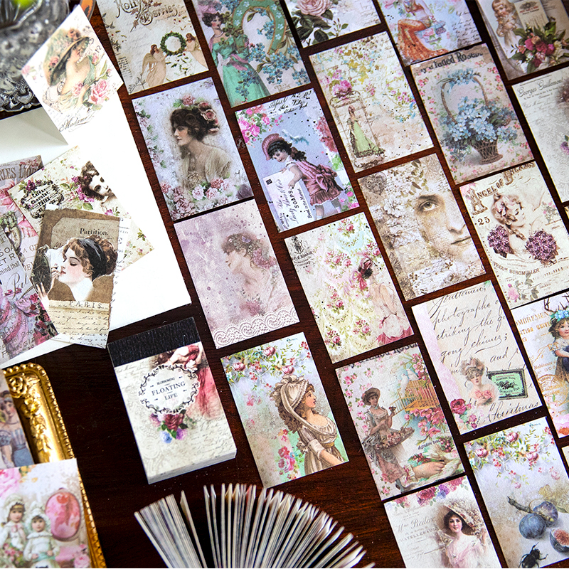 100pcs/pack Floral Materials Paper Mini Book DIY Scrapbooking Art Collage Photo Album Decor Junk Journal Craft Paper