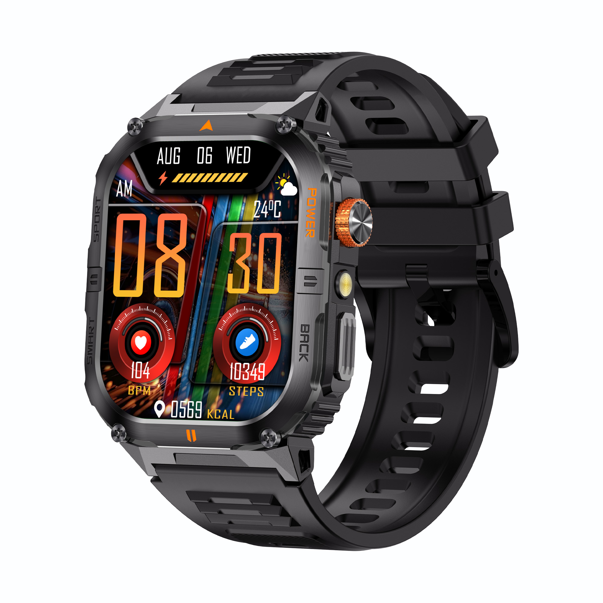 Orologio intelligente per sport all'aria aperta Schermo HD da 2,0 pollici Torcia a LED Bluetooth Orologio intelligente parlante YK12 per uomo Donna Regali di festa: nero