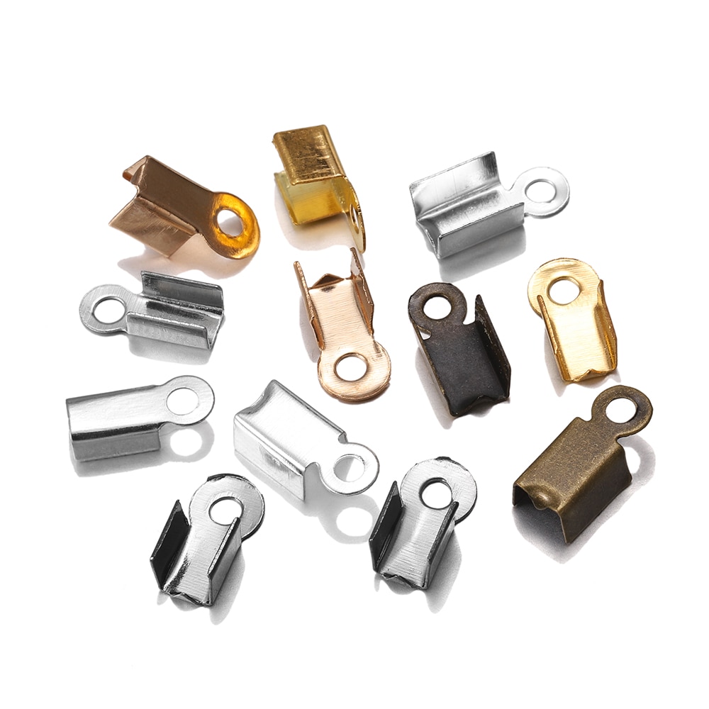 Fermoirs à crique, embouts de cordon, ruban de ficelle, pointe de Clip en cuir, connecteurs de perles à sertir pliables pour la fabrication de bijoux, fournitures de travaux manuels, 200 pièces/lot