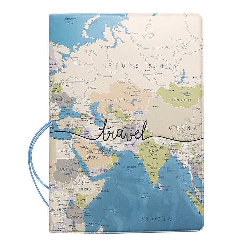 Creatieve Wereldkaart Paspoort Cover Wallet Bag Id Adres Holder Draagbare Pu Lederen Boarding Wallet Case Travel Accessoires: Blauw