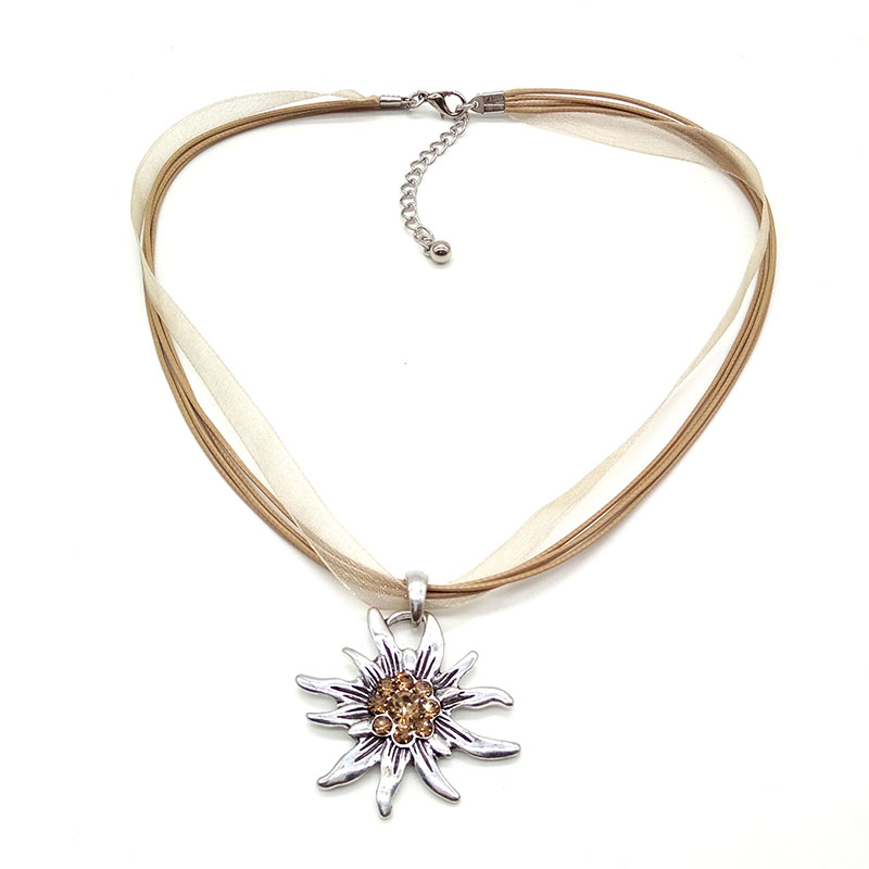 Collar con colgante Edelweiss de flor Vintage austriaco para mujer, disfraz tradicional de Dirndl de Oktoberfest, joyería alemana al por mayor