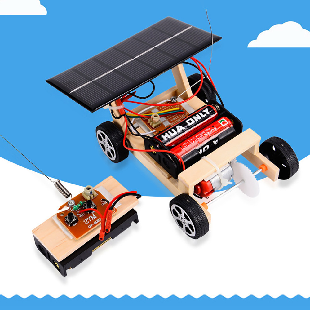 Houten DIY Mini Zonne-energie Speelgoed RC Voertuig Auto Houten Assemblage RC Speelgoed Wetenschap Model Educatief Speelgoed Intelligentie