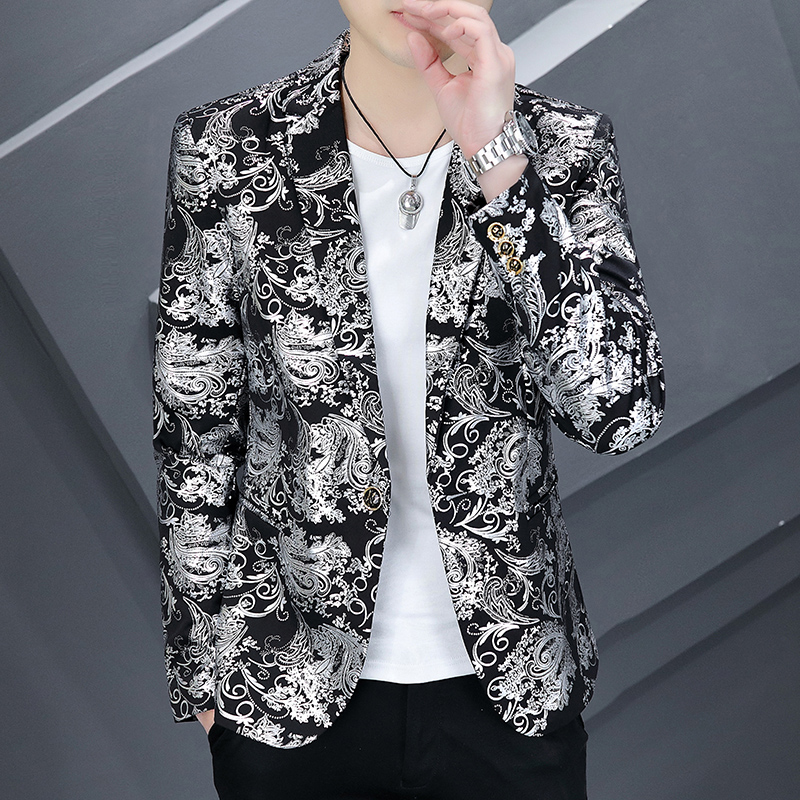 Blazer para hombre, de negocios, caballero, estampado en , estampado, rendimiento al aire libre, tendencia, banquete de boda, chaqueta informal: L / Plata