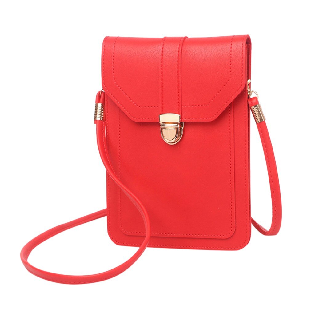 Sac en cuir pour Mini téléphone portable | Sacs à bandoulière, avec arrière latéral, fenêtre transparente pour écran tactile: Red 