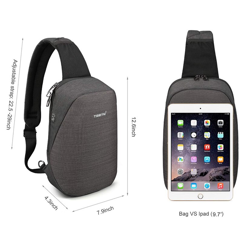 Bolso bandolera antirobo Tigernu, bandolera informal para hombre, bolsa para el pecho, tira impermeable, bolsa de hombro, bandolera, compatible con IPad de 9,7 pulgadas para Adolescente