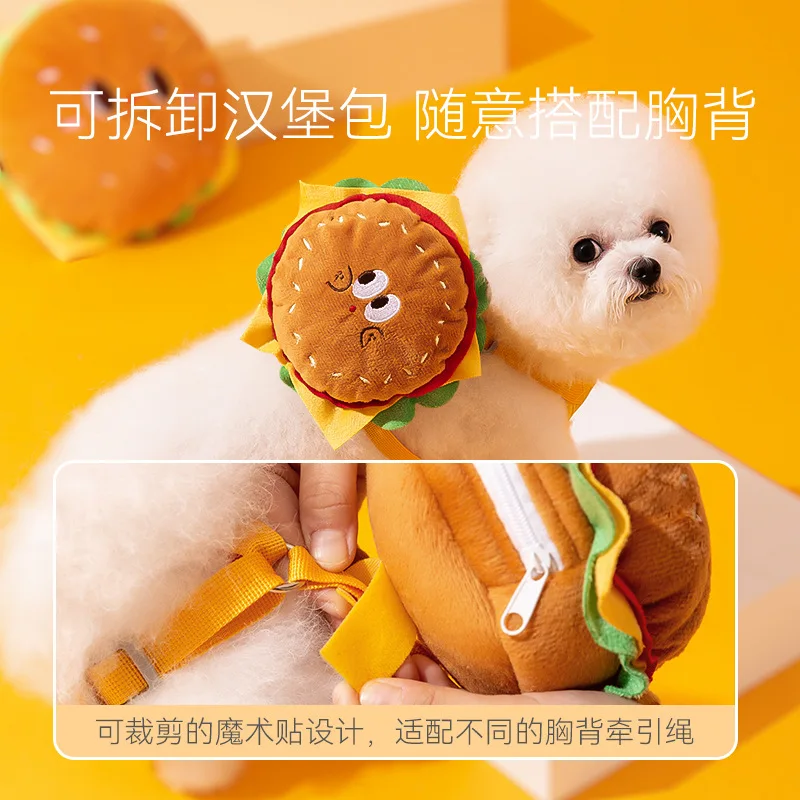Huisdier Schattige Hamburger En Frietjes Rugzak Sleeptouw Kattenvest Hond Borstband Voor Uitlaten Hond Touw Benodigdheden Hondentas
