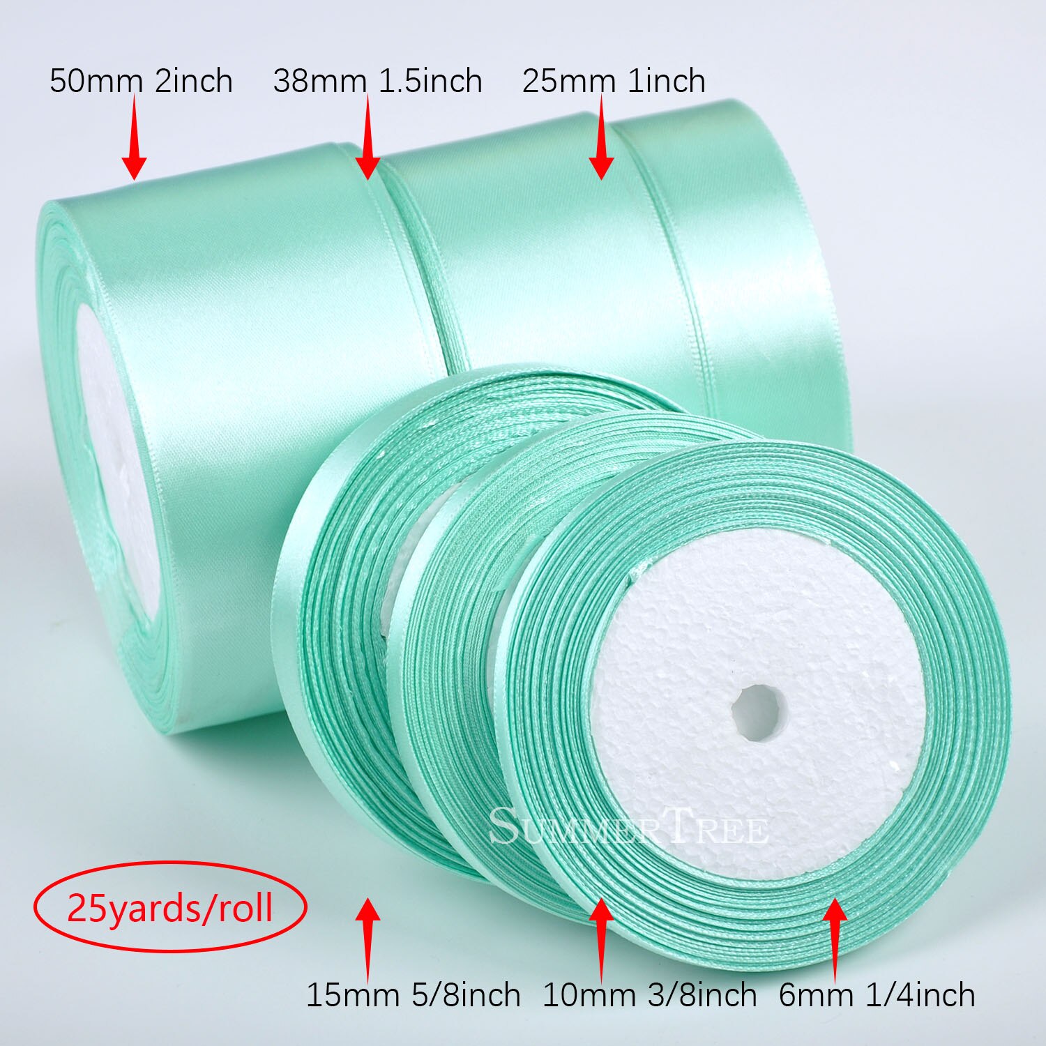 1 Roll Mintgroen 25yards 6mm-50mm Satijnen Lint Sjerp Boog Handgemaakte DIY Craft Wedding party Supply Banket Decoratie: 6mm