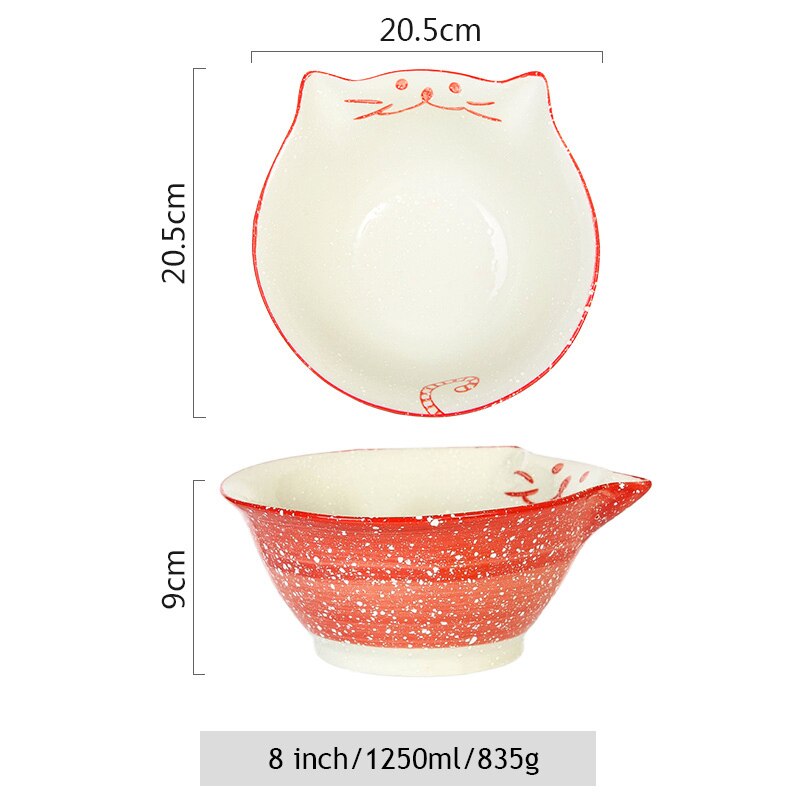 1pc dos desenhos animados kitty cerâmica jantar tigela pintados à mão gato porcelana tigela de arroz tigela de macarrão tigela de sobremesa utensílios de mesa: 8 inch Red