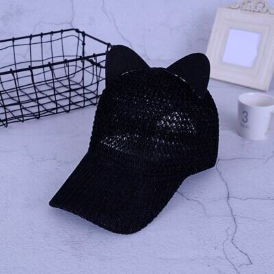 Spring Summer Cat Ears Baseball Caps Ladies Straw Hat Outdoor Cute Sunhat Girls Sports Equestrian Hats: black