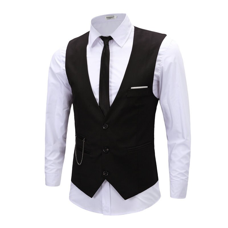 Spring Wedding Dress Waistcoat Business Formal Vest Men's Cotton Gentry Suits Tops: black / L