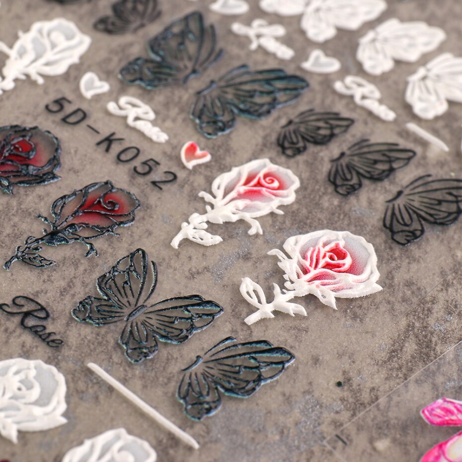 Pegatinas autoadhesivas para decoración de uñas, calcomanías deslizantes con degradado de rosas blancas, tema de verano, láminas de transferencia, envolturas de decoración, 5D-K052