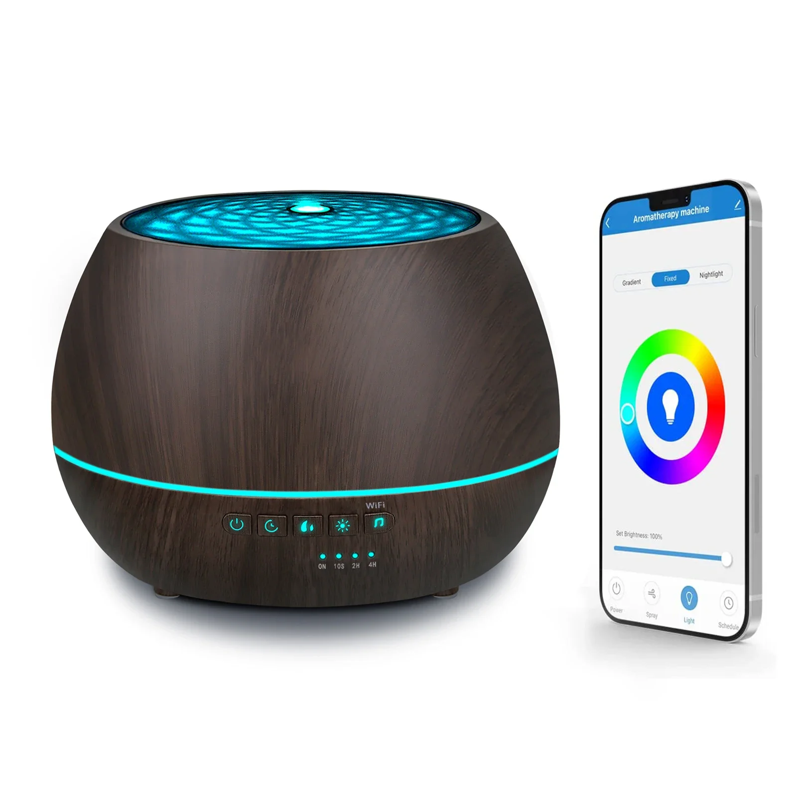 Humidificateur d'air intelligent de diffuseur d'huile essentielle d'aromathérapie de WiFi 500ml, connecte à Tuya, Alexa et Google Home avec 7 couleurs de LED: Gris foncé / L'UA