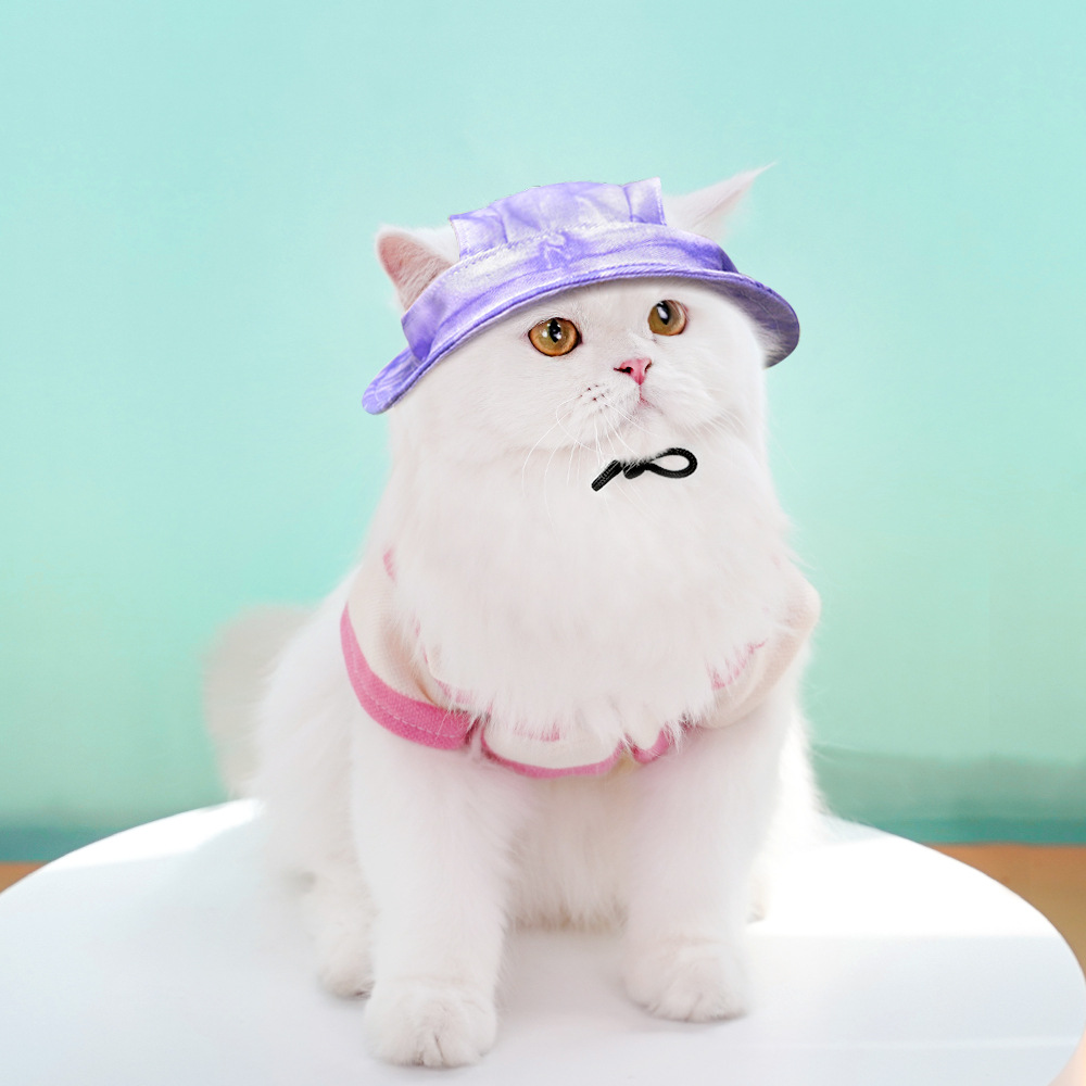 Gorros para perros y gatos con cuerda ajustable, sombrero para mascotas pequeñas y medianas, sombrero para cachorros, accesorios para perros pequeños: S / Morado