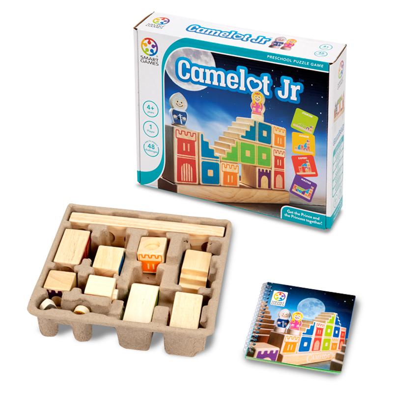 Smart Games-Camelot Jr 3-D Houten Puzzel Hardhout Game-lade, 4 torens, 3 trappen, 1 brug en 2 beeldjes Speelgoed: Default Title