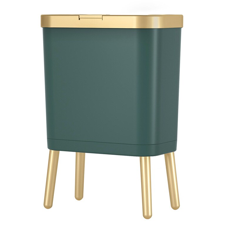 High Foot Big Capacity Trash Can Plastic Garbage Container with Press Top Lid Slim Rectangular Waste Bin for Kitchen Bathroom: Green B