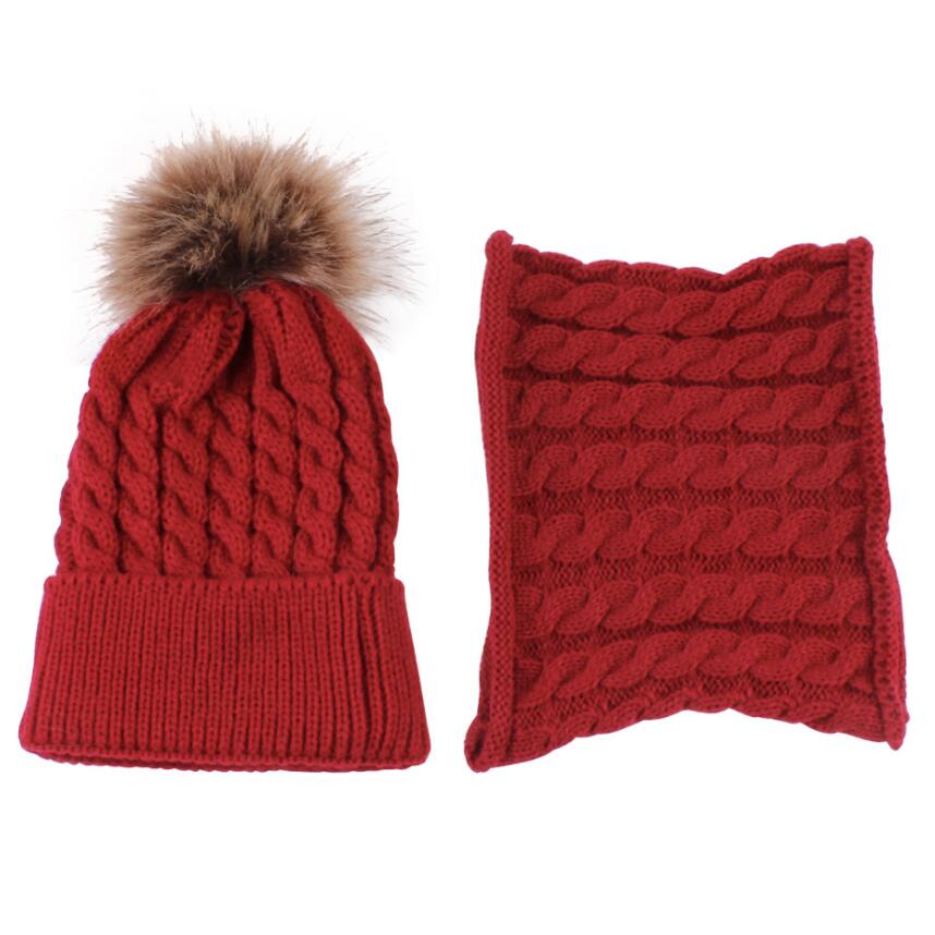 Winter Baby Girls Hats Scarf Set Soft Warm Children Pompom Accessories For 0-2 Years Kids Spring Autumn Caps: Red