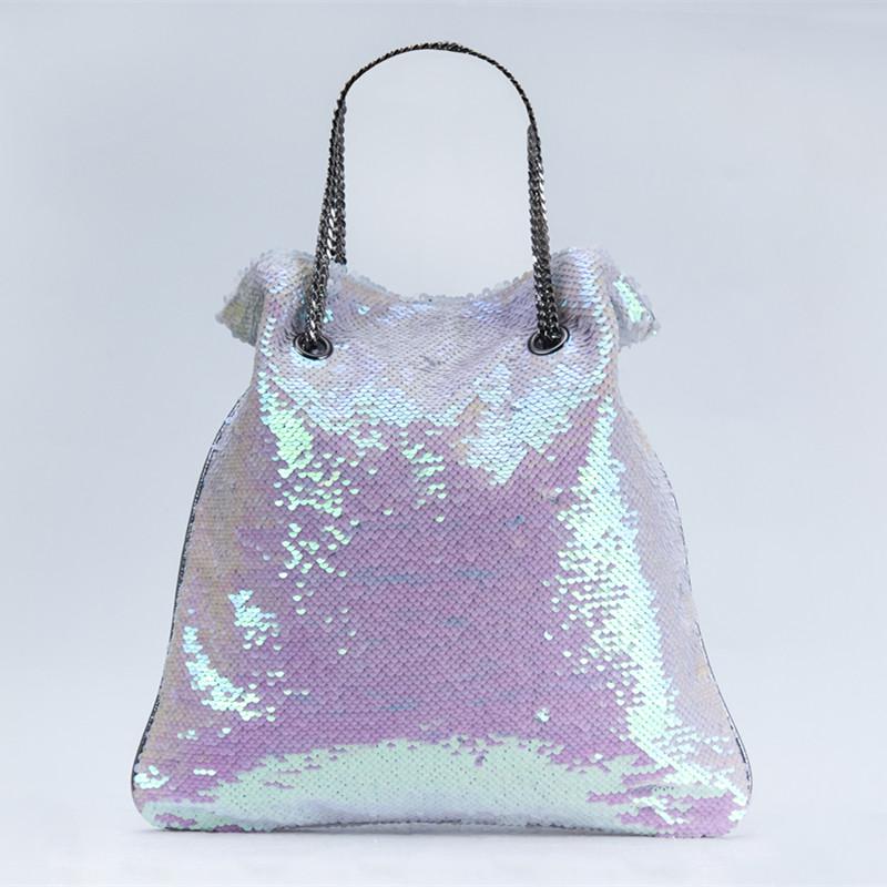 Sacs à main à paillettes sirène pour femmes, sac à paillettes avec perles pour femmes, fourre-tout de luxe, fourre-tout avec chaîne féminine, sacs à main de soirée: Carp White