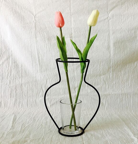 Retro järnlinje bord metall blommor vas solid växthållare moderna nordiska stilar minimalism heminredning järnbord blomvas: A