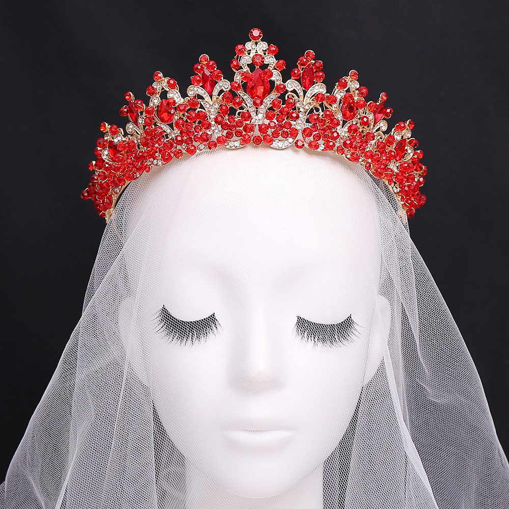 Corona de Tiara nupcial hecha a mano con cuentas de cristal rosa, diadema de diamantes de imitación, tocado Floral para desfile, accesorios para el cabello de boda