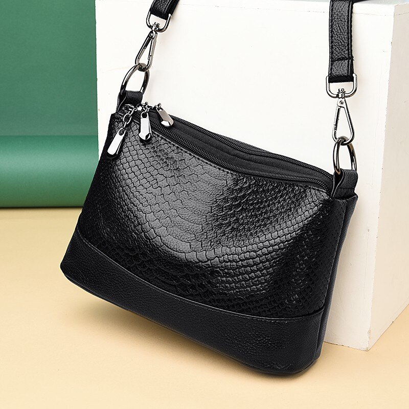 Women's Shoulder Bag Small Crocodile pattern Mother's Messenger Bags Lady Handbag Simple Female Crossbody Bag Black