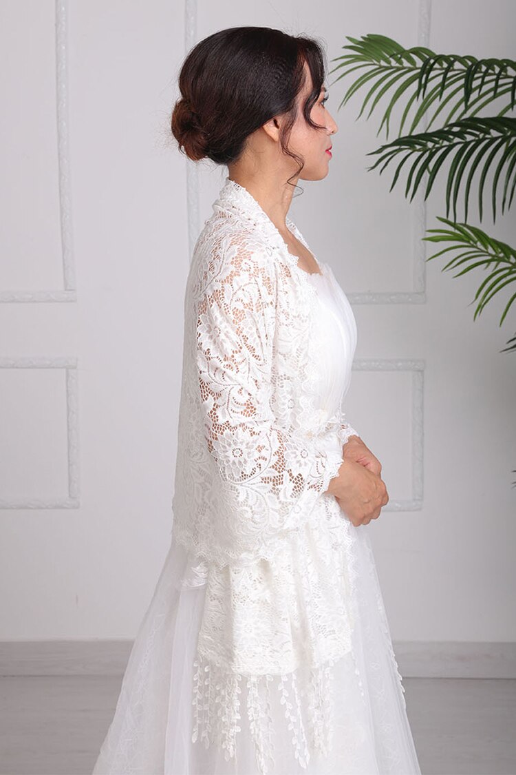 Bruiloft Accessoires Bolero Wit Bruids Mantel Vrouwen Wrap Kwasten Dunne Kant Cape Gril Jurk Avond Jassen Wedding Wrap Shawl