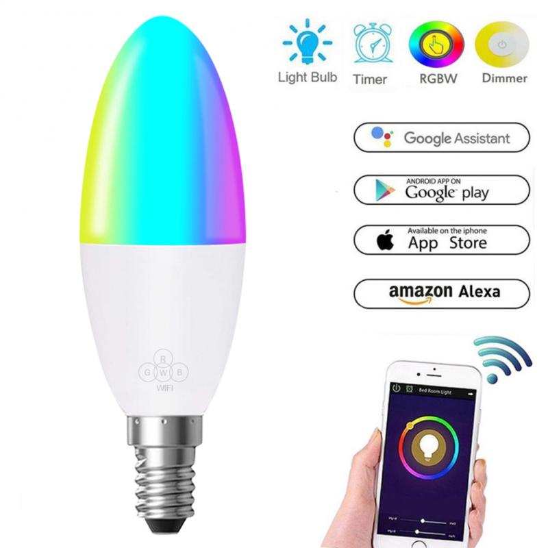 Bombilla inteligente con WiFi y Control remoto para Alexa y Google Home, bombilla LED RGB para Vela, 6W, E14/E10/E27/B22