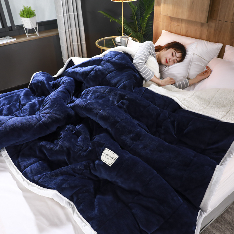 Coral Fleece Deken Stitch Quilt Dutje Rust Washandje Hoes Lamswol Beddengoed Verdikt Warm Zacht Warm Coral Fleece Deken: 100x140cm / green