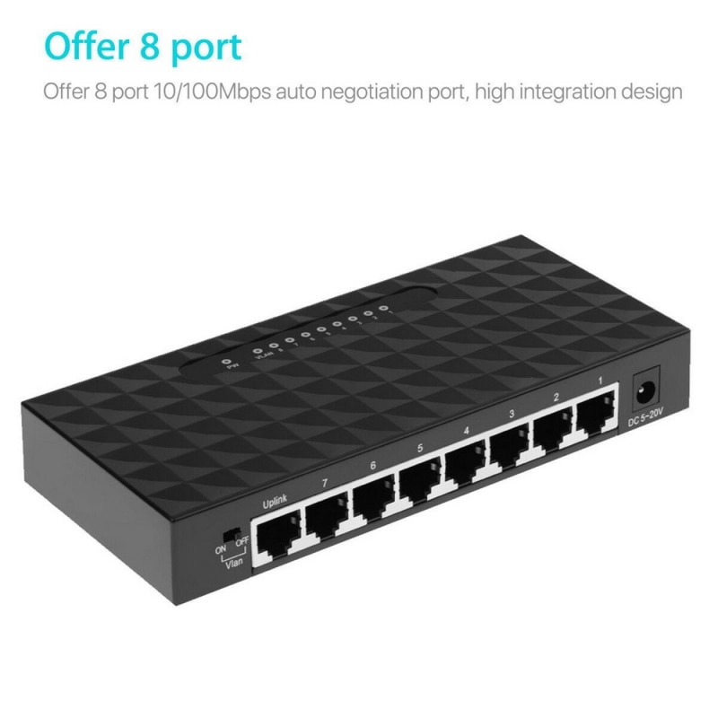 Practical Durable Mini Ethernet Network Desktop Switch 8 Port 10/100Mbps Lan Fast Internet Hub