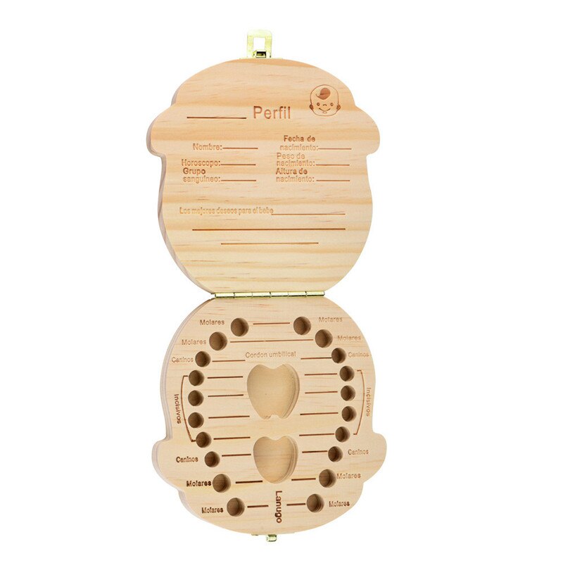 Nederlands/Engels/Griekenland/Portugal Spaans Tand Houten Box Organizer Melk Tanden Hout Opslag Verzamelen Tanden Navelstreng doos