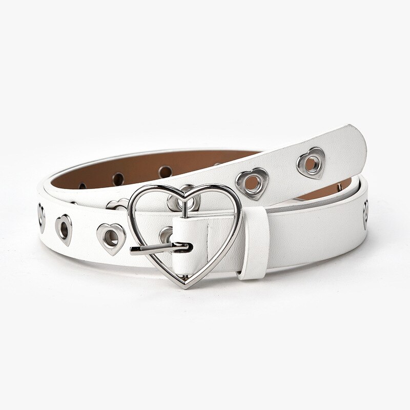 Cinturones de cadena Punk para mujer, banda para vaqueros con ojales con doble fila ajustable, cinturones decorativos: Heart White