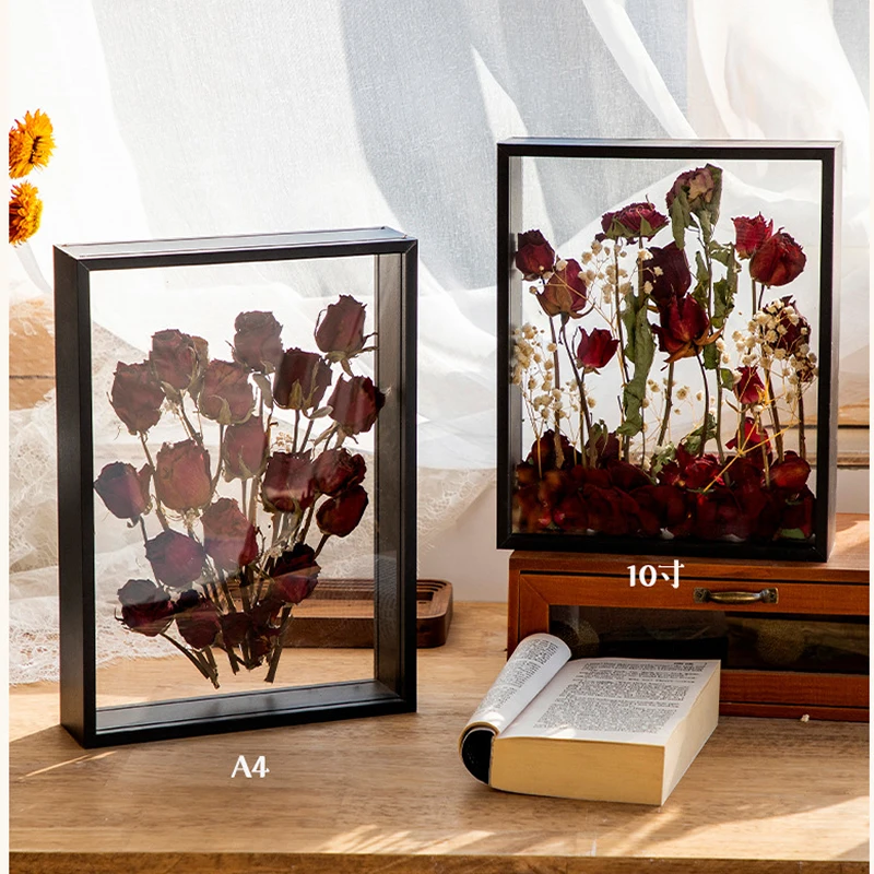 Caja de sombra transparente profunda para manualidades, caja de flores de exhibición de ramo, recuerdos de imagen 3D, mesa de madera