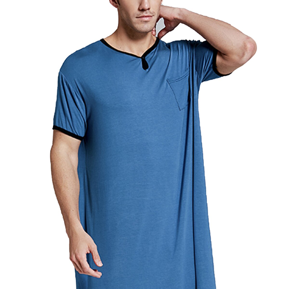 Robe de nuit en coton à manches courtes pour hommes, Vintage, pyjama, col rond, poches, couleur unie, Kaftan, Robes de bain, vêtements pour la maison, M-3XL