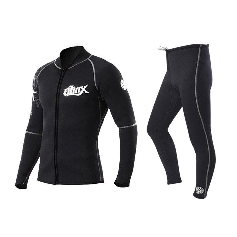 Men's Women's 3mm Neoprene Wetsuits Shirt and Pants, Two Piece Long Sleeve Full Wetsuit Top Bottoms Front Zipper Dive Suit