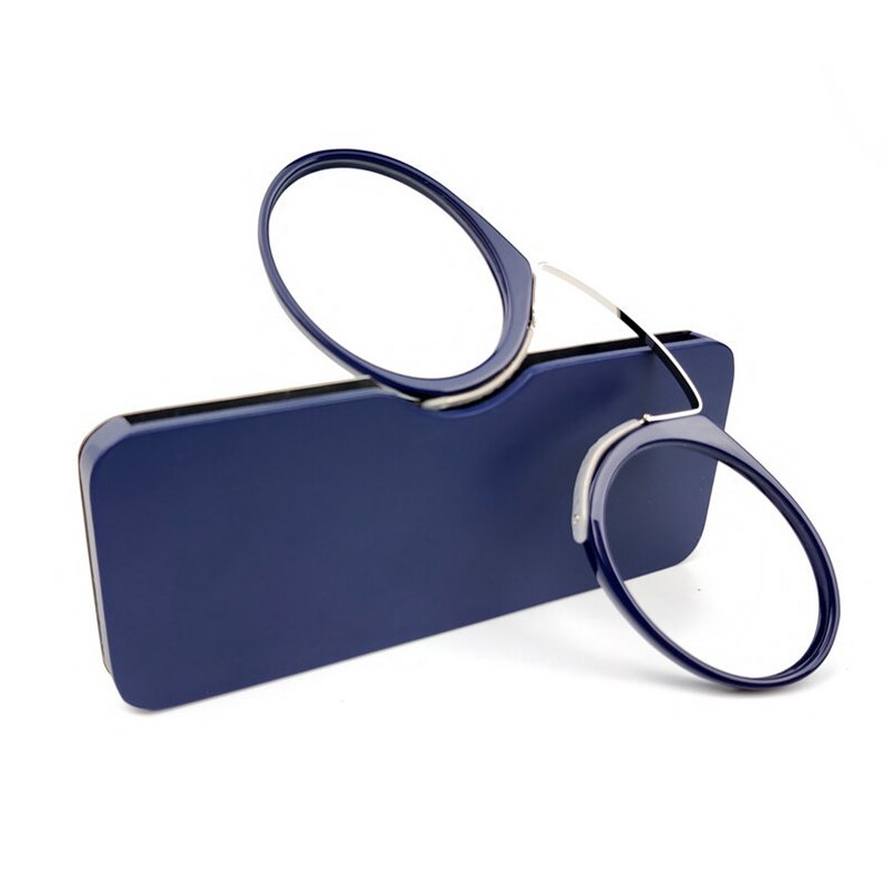 SAOIOAS TR90 plegable Clip nariz gafas de lectura hombres mujeres fácil de llevar con caja de tarjeta redonda gafas de prescripción hombres + 1,0 + 2,0 + 2,5: +100 / B5 Blue