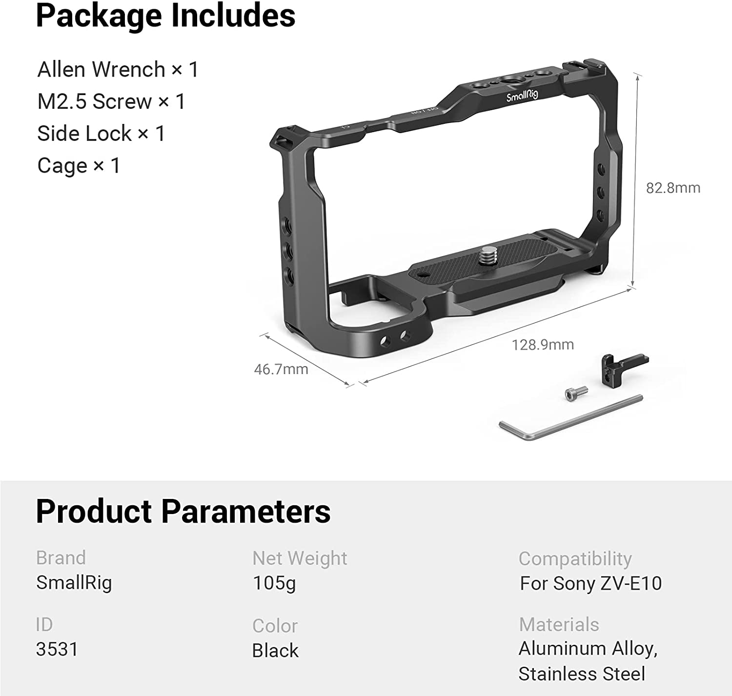 Smallrig Sony ZV-E10 Camera Kooi Met Siliconen Handvat En Lederen Case Bodemplaat Kit Voor Sony ZV-E10 3538