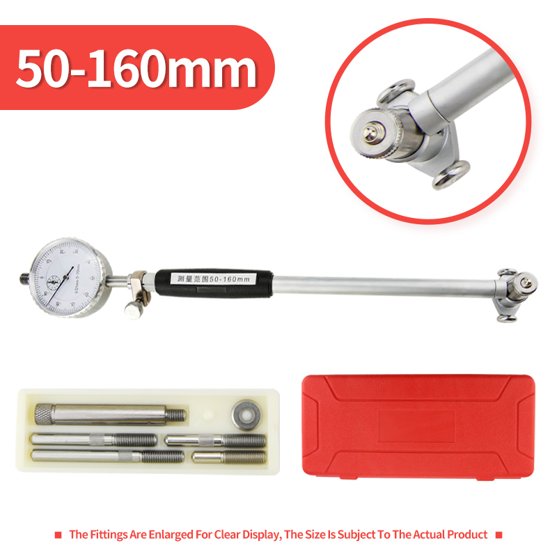 50-160Mm Boring Dial Bore Gauge Dial Indicator Binnendiameter Gauge Meten Staaf Sonde Accessoires Micrometer Meten: 50-160mm Red Dial