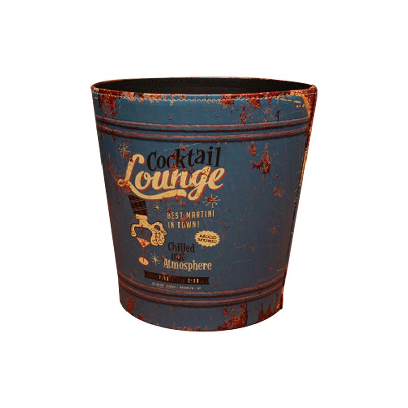 Cubo de basura de cuero PU de 27cm, papelera Retro creativa de papel para oficina, papelera Vintage sin tapa, 8 patrones: Lounge