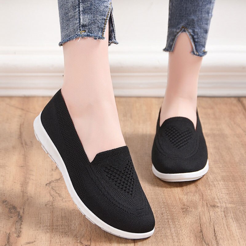 Mocassins en coton tricoté, confortables, à enfiler, chaussures de luxe, ballerine, chaussures âgées, automne chaussures pour dames