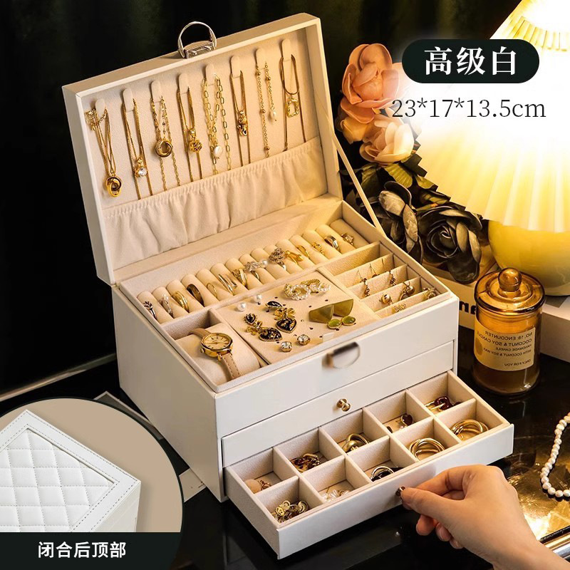 Caja de almacenamiento de joyas, pendientes de collar exquisitos de alta gama, joyero de oro, joyero multicapa de gran capacidad: Verde