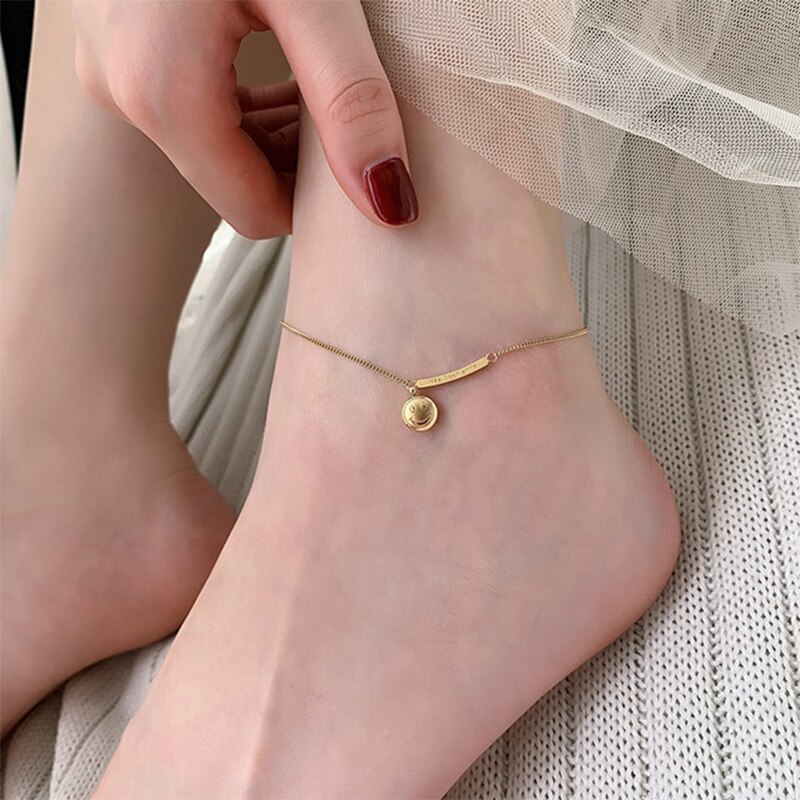 Meyrroyu Roestvrij Staal Gouden Kleur Glimlach Enkelband Trendy Joker Eenvoudige Arc Enkelbanden Voor Vrouwen Mode-sieraden Tornozeleira