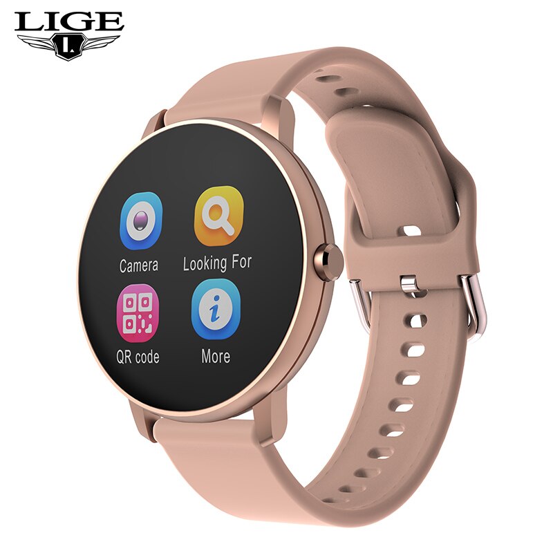 Luik Full Touch Screen Smart Horloge Mannen Hartslag Bloeddruk Oproep Herinnering Functie Sport Smartwatch Voor Android Ios + Box: Pink