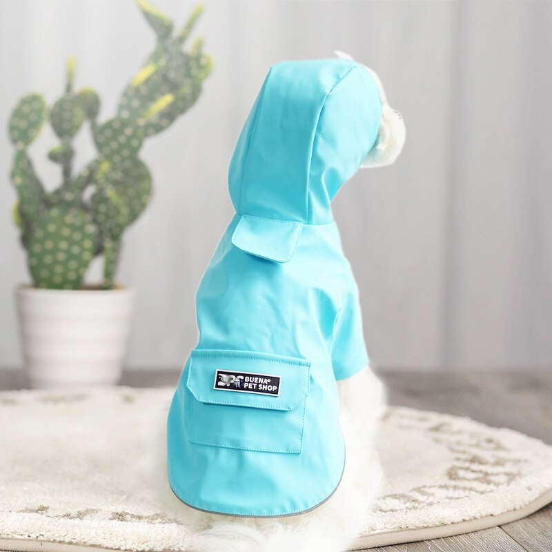 Dog raincoat autumn winter hoods reflective strip raincoat waterproof breathable sweat absorption solid color windproof