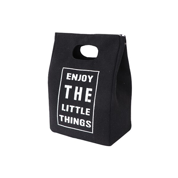 Purdored 1 Pc Japanse Stijl Lunch Tas Canvas Thermische Lunchbox Voedsel Verse Bento Pouch Picknick Drinken Koud Geïsoleerde Lunch tas: black