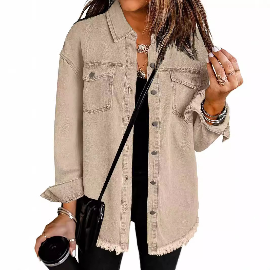 Camisas vaqueras holgadas informales lisas para mujer, camisas y blusas Vintage de gran tamaño para mujer, Tops juveniles a la para otoño 2025