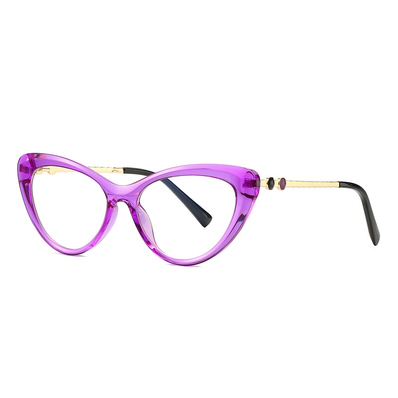 Montura de gafas de ojos de gato para mujer, lentes transparentes de de , gafas graduadas para miopía,: purple