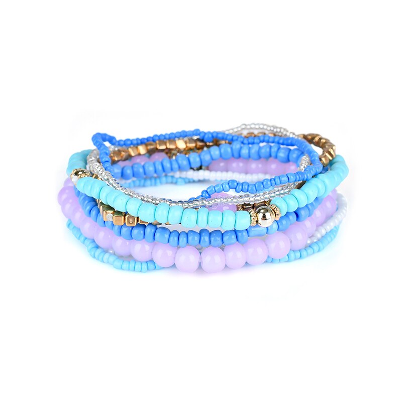 Smykker mutilayer perler armbånd & armbånd til kvinder boho elastisk farverig strand armbånd pulseras mujer femme: Blå