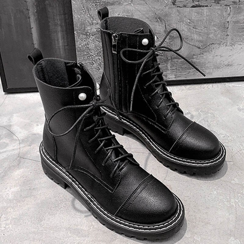 Botas de encaje de perlas para mujer, botines con cremallera de felpa, para invierno,: without plush / 6,5