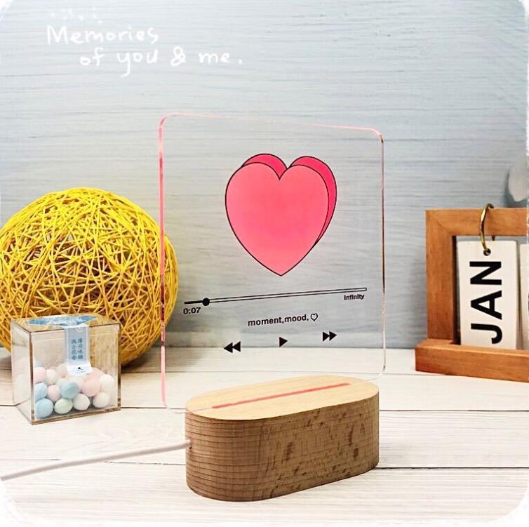 ins hjerte spiller 3d nattlys romantisk soverom usb bordlys valentine dag tre akryl lys skrivebordslampe
