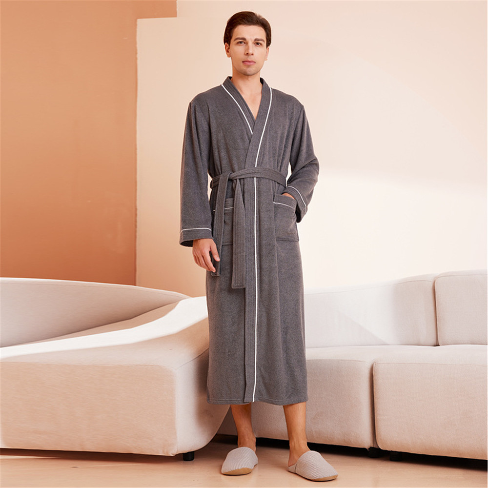 Hjemmebadekåpe bomullsfrotté unisex elskere myk badekåpe menn og kvinner nattkåpe nattøy casua: Xl / Blå